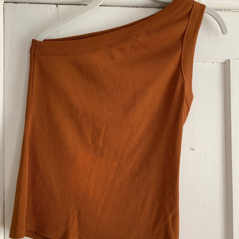 One-Shoulder Ribbed Tank Top - Brown - Picture 4 of 6